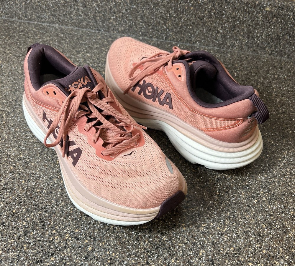 Hoka One One Bondi 8 Running Shoes Blush/Orange Women's Size 8 D Lace Up Low Top